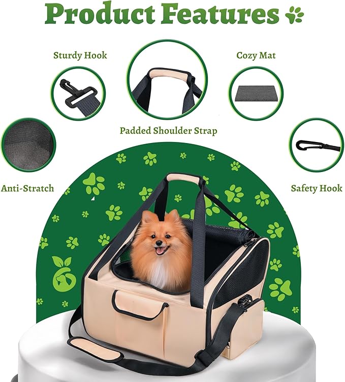 Dog Car Seat & Versatile Pet Carrier - 2in1 Dog Carriers for Small Dogs, Durable Polyester, Adjustable Straps, Breathable Mesh, Removable Pad, Toy Included - Ideal for Stress-Free Travel