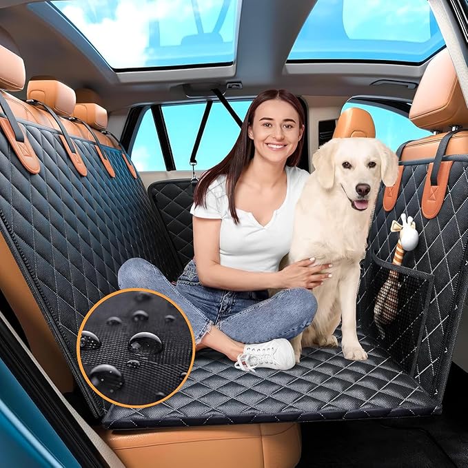 Back Seat Extender, Car Dog Seat with Hard Bottom Holds 420lbs, Thick & Durable Waterproof Pet Hammock Protector for Car, SUV,Truck(Black)