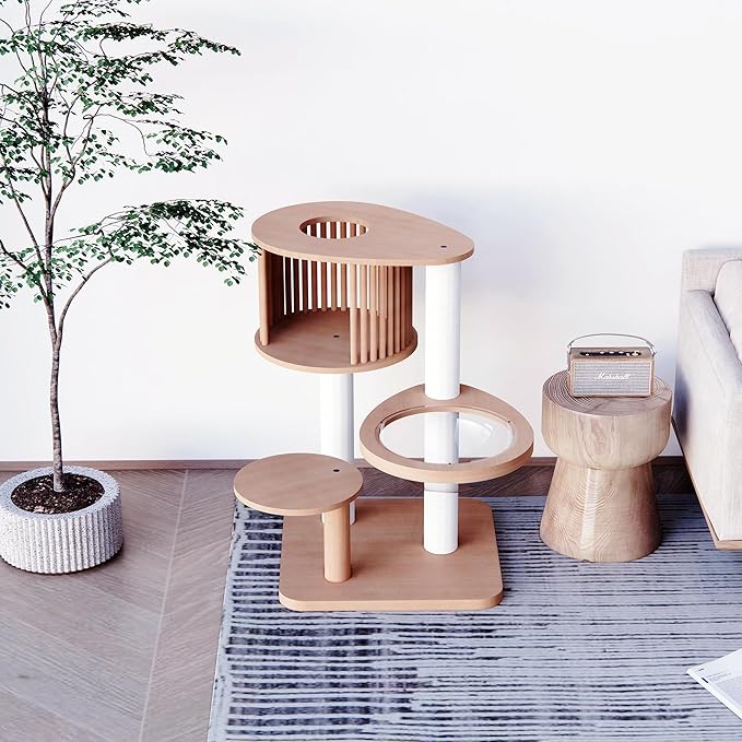 Downpat Cat Tree 36.4" Solid Wood Multi-Level Cat Tower with Condo,Cat Scratching Post,Jumping Space,Furniture Suitable for Cats