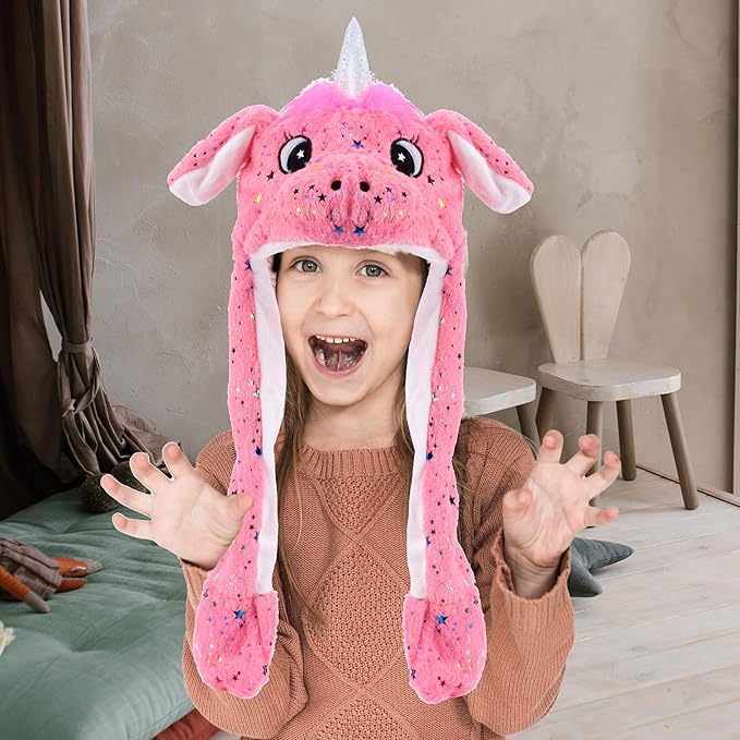 Animal Hat with Ears Moving Jumping Pop Up Beating Hat Plush Holiday Cosplay Dress Up Funny Gift for Kids
