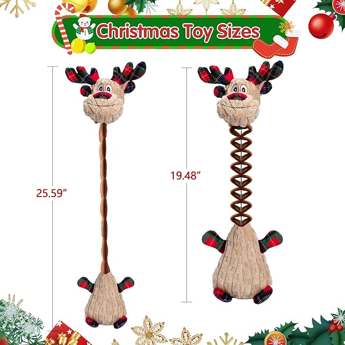 Christmas Dog Toys, Plush Squeaky Toy With Crinkle Paper, Cute Puppy Toys With Cotton, Durable Interactive Chew Toys for Small Medium Large Breed