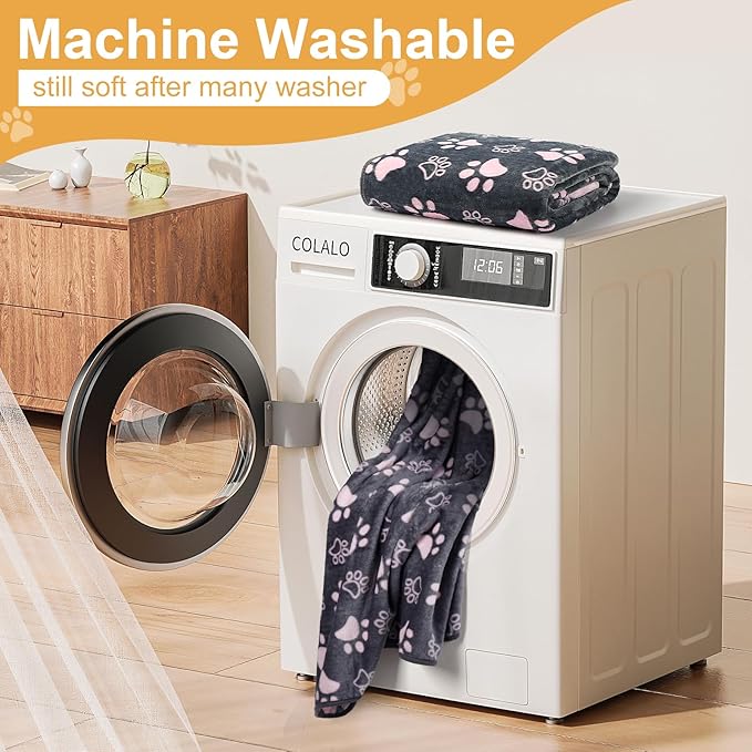 1 Pack 3 Dog Blankets for Large & Medium Dog Blanket Super Soft Fluffy Premium Fleece Pet Blanket Flannel Throw for Dog Puppy Cat Paw Prints, Grey Pink, 41x31inch