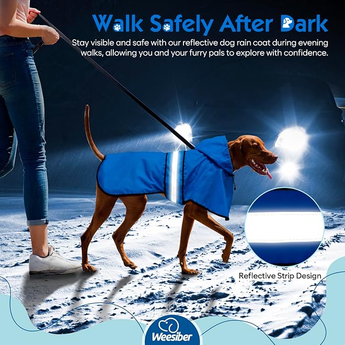 Weesiber Dog Raincoat, Adjustable Waterproof Dog Rain Jacket Poncho with Reflective Strip and Leash Hole, Lightweight Pet Rain Coat for Small to X-Large Doggos (XL, Blue)