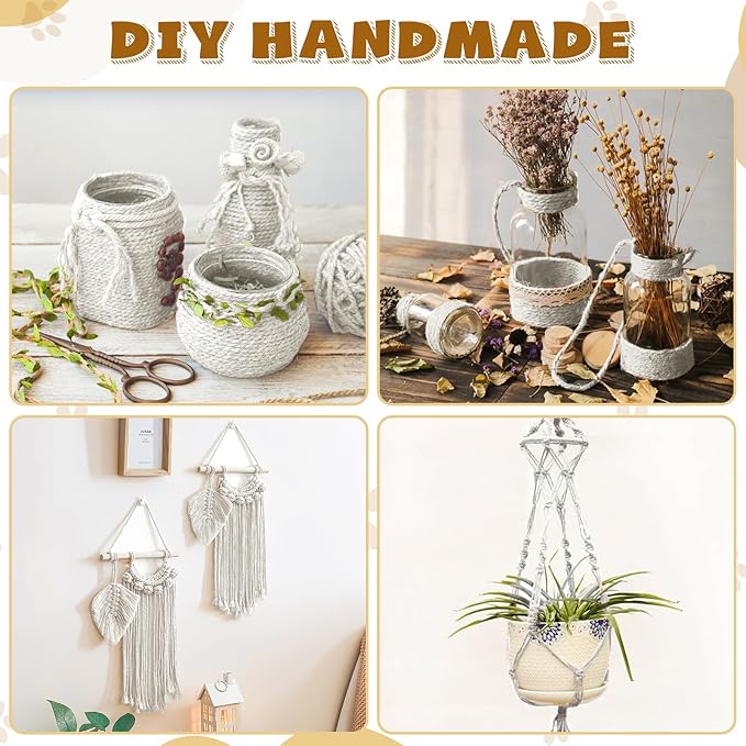 262 ft/80 m White Sisal Rope for Cat Scratcher, 1/5 inch/ 5 mm Thick Twine for Cat Scratching Post Cat Tree Replacements DIY Craft Projects, Jute Hemp Rope with 4 Random Colors Cat Toys