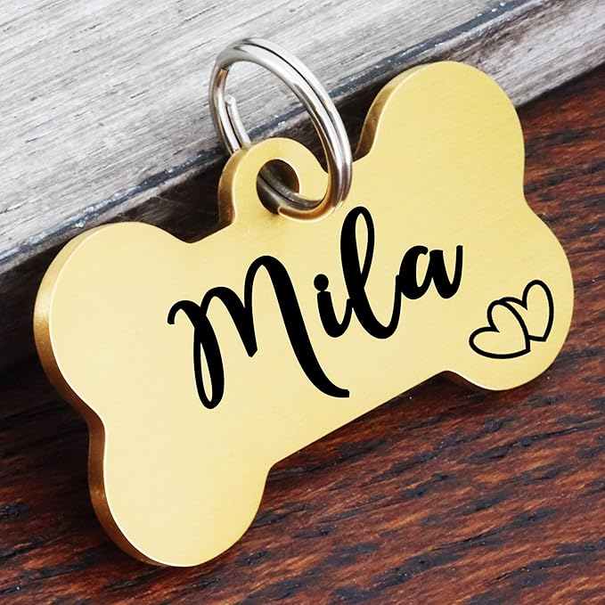 Ultra Joys Custom Personalized Pet ID Tag - Brushed Stainless Steel Bone Tag, Small