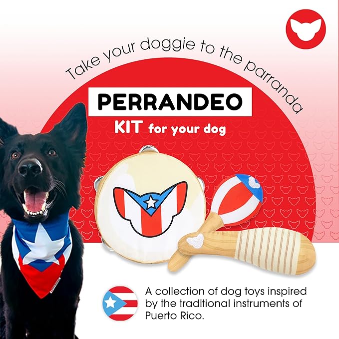 Squeaky Pet Toys | Puerto Rican Instrument-Inspired Perrandeo Kit – 3-Pack Pet Toys for Dogs and Cats | Durable & Engaging for All-Day Play | 9”H x 7”W