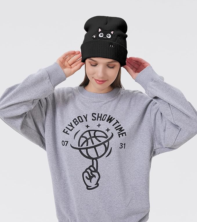 Cat Beanie Hats for Women Cute Cat Lovers Gifts Women's Winter Animal Knitted Hats for Girls