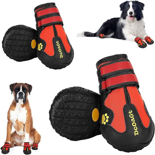 DcOaGt Dog Shoes for Large Dogs 4PCS Anti-Slip Dog Boots & Paw Protectors for Hot Pavement Winter Snow Hiking Walking, Waterproof Breathable and Reflective Dog Booties for Large Size Dogs