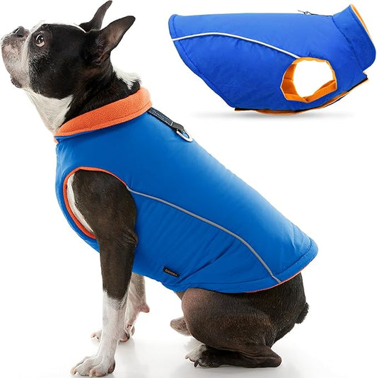 Gooby Sports Vest Dog Jacket - Blue, Small - Reflective Dog Vest with D Ring Leash Warm Fleece Lined Hook and Loop Closure for Small to Medium Dogs