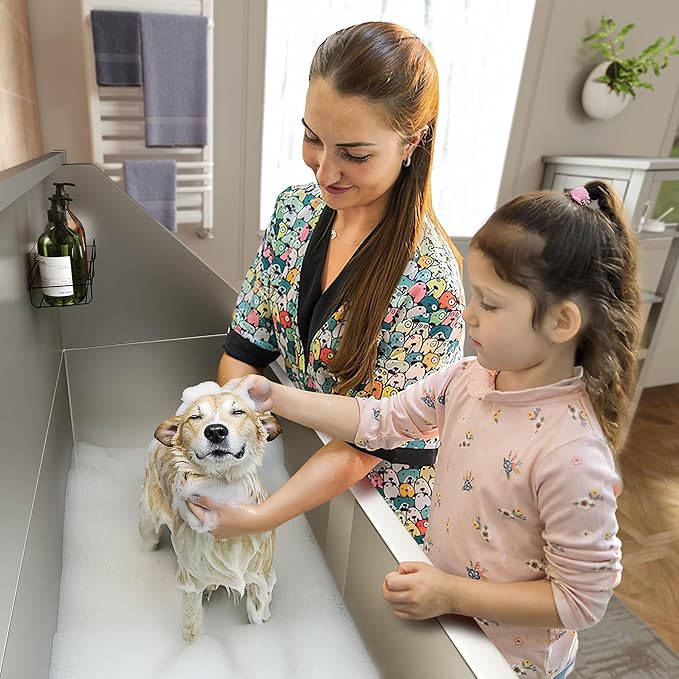 COZIWOW 56" Dog Washing Station, Large Dog Wash Station for Home, Stainless Steel Dog Grooming Tub, Professional Dog Bathing Station with Shower Hose, Washing Gloves, Floor Grate