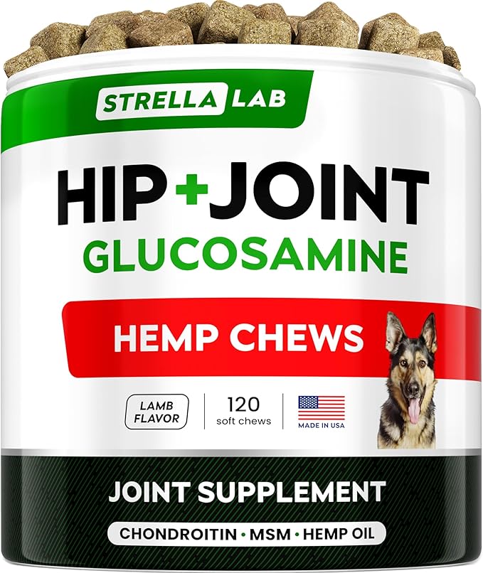 Advanced (Hemp+Glucosamine) Joint Treats for Dogs - Hip & Joint Supplement w/Chondroitin, Omega-3, MSM - Hemp Chews for Dogs Hip & Joint Pain Relief - Hip & Joint Care - Lamb Flavor - 120Ct