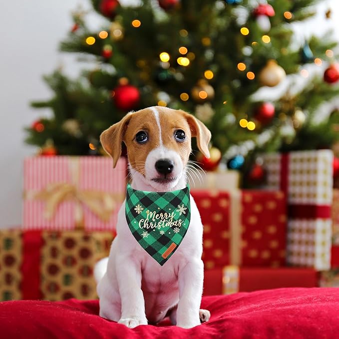 ADOGGYGO 2 Pack Christmas Dog Plaid Bandana Triangle Bib Set Pet Christmas Bandanas Scarf Accessories for Small Dogs Pets (Small)