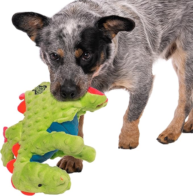 goDog Bubble Plush Dragons Squeaky Dog Toy, Chew Guard Technology - Green, Large
