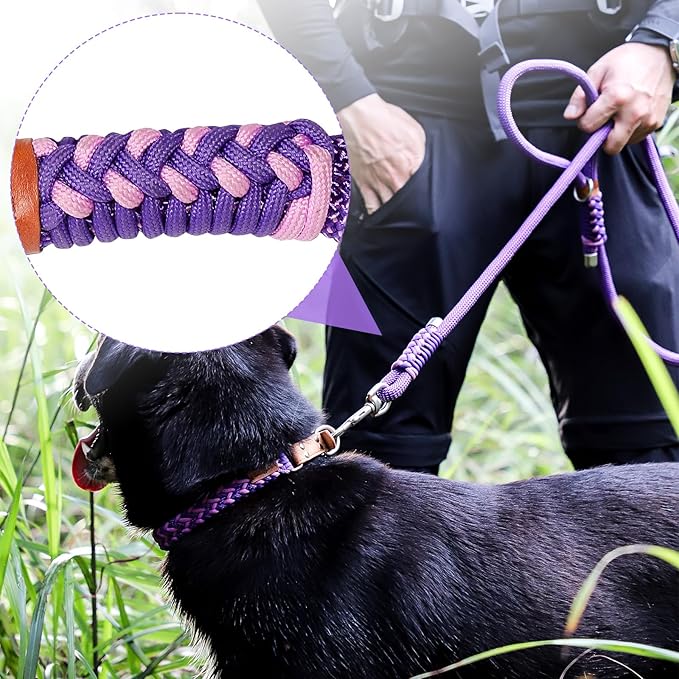Heavy Duty Dog Leash- 6 FT Handmade Rope with Rotating Metal Clip, No Pull Training Slip Lead Comfortable for The Strong Large Medium Pets (Heavy Duty Dog Leash (Purple), 6 FT Dog Leash)