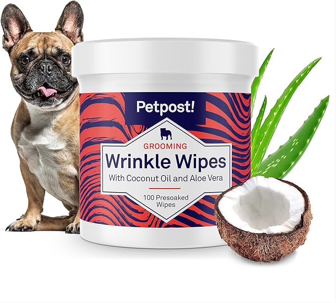 Petpost Wrinkle Wipes for Dogs | 100 Count Dog Face & Wrinkle Cleaner | Gentle Pet Wipes with Coconut Oil for Bulldogs, Pugs & Wrinkly Breeds | Dog Cleaning & Deodorizing Wipes
