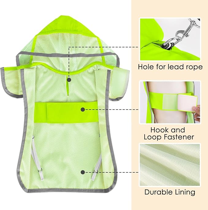 Lukovee Dog Raincoat, Adjustable Dog Rain Jacket with Clear Hooded Double Layer for Large Medium Small Dogs Puppies, Waterproof Rain Coat Poncho with Reflective Storage Pocket & Rim (Green, XS)