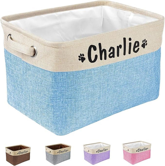 Personalized Dog Toy Storage Basket Collapsible with Pet's Name - Rectangular Custom Organizer Bin for Dog Toys, Coats, Blankets, Clothes | Durable & Space-Saving Design (Custom Pets Name)