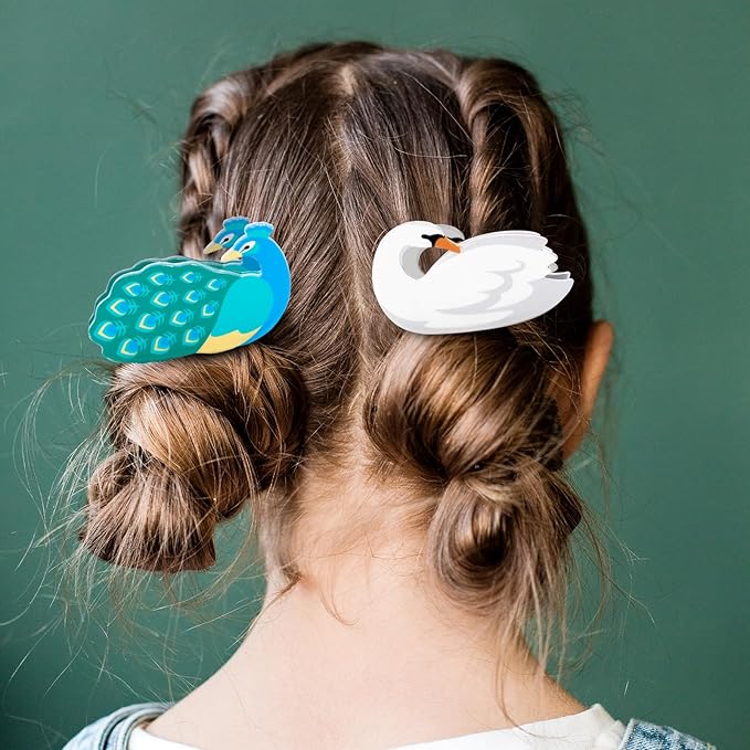 Birds Hair Claw Clips - Peacock, Swan, and Swallow Brooches for Short and Long Hair, Gift Idea for Bird Lovers and Women, 6 Pcs
