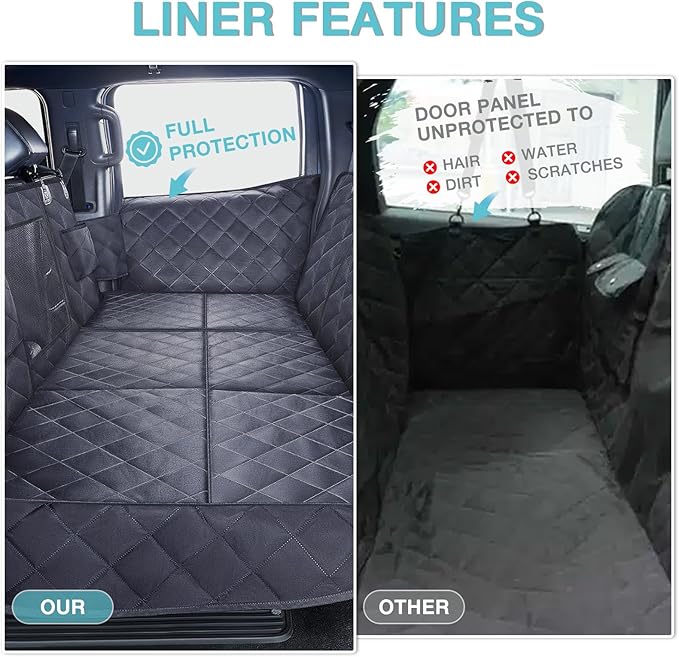 Truck Hard Bottom Car Seat Cover for Dogs | Mesh Window & 2 Safety Belts | 100% Waterproof Sturdy Back Seat Extender with Door Protectors |Non-Slip,Scratchproof Pet Car Rear Seat Protector Fit Pickup