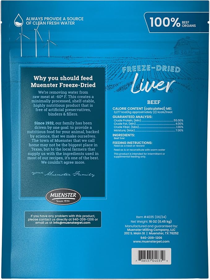 Muenster Freeze Dried Beef Liver Bites - Dog Treats, Mixer or Topper (16oz) - One Ingredient