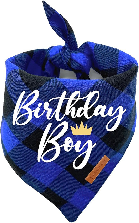 Realeaf Birthday Boy Dog Bandana, Dog Birthday Party Supplies,Premium Durable Fabric,Buffalo Bandana for Medium and Large Dogs Pets(Blue Paid, Large)