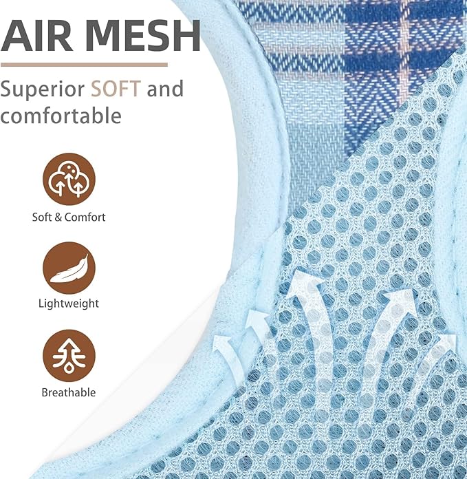 PUPTECK Adjustable Dog Harness Collar and Leash Set Step in No Pull Pet Harness for Small Medium Dogs Puppy and Cats Outdoor Walking Running, Soft Mesh Padded Reflective Vest Harnesses, Blue XS