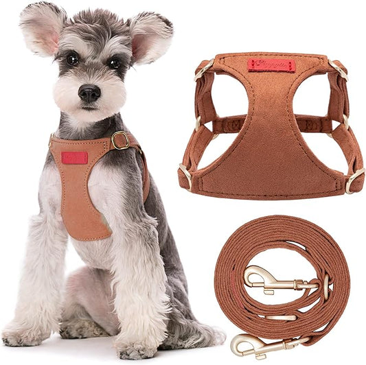 Puppytie No Pull Small Dog Harness with Multifunction Dog Leash,Lightweight Soft Adjustable No Choke Escape Proof Pet Harness Vest Pet Harness Vest,Brown Caramel,S