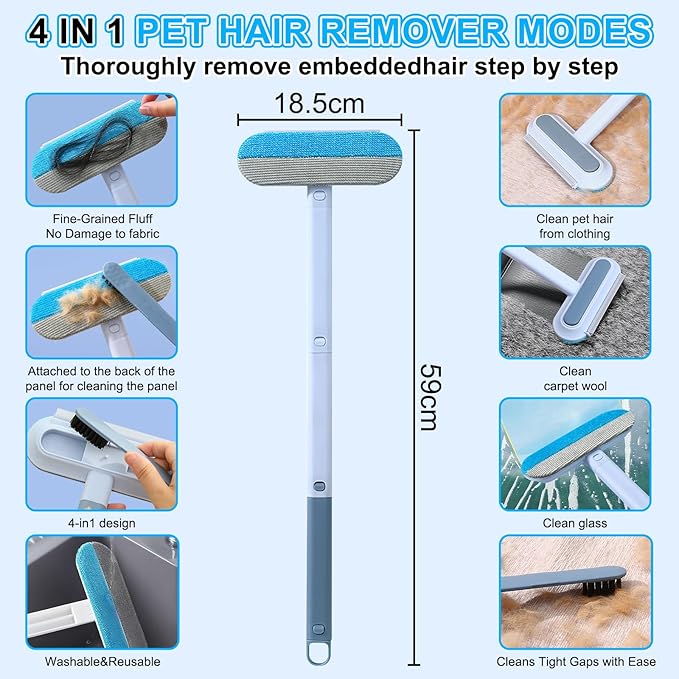Extra Long 4-in-1 Reusable Pet Hair Remover, Pet Hair Removal Tool, Washable Multifunctional Hair Removal Brush for Furniture,Couch,Carpet,Clothes and Laundry (1Pcs)