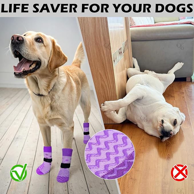 EXPAWLORER 6Pcs Anti Slip Dog Socks to Prevent Licking Paws, Dog Shoes for Winter, Double Sides Dog Boots & Paw Protectors Booties for Hardwood Floors with Grippers Small Medium Large Senior Dogs, XS
