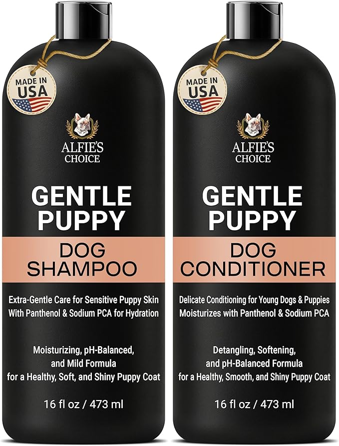 Gentle Puppy Dog Shampoo and Conditioner Set – Moisturizing Pet Grooming Wash for Sensitive & Itchy Skin – Lavender & Biotin Formula – Safe for Puppies & All Breeds, 16 fl oz Each by ALFIE'S CHOICE