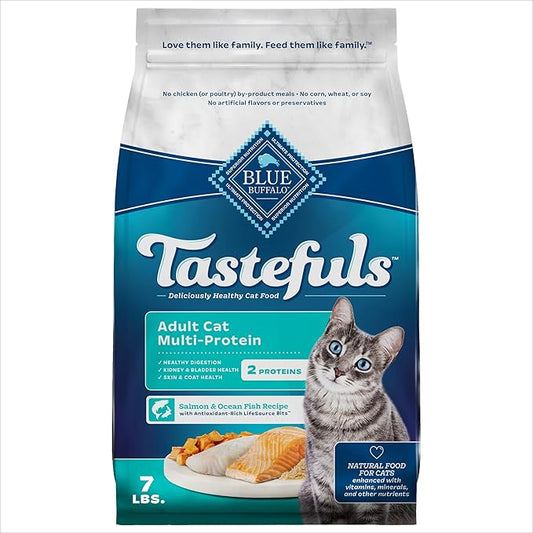 Blue Buffalo Tastefuls Adult Cat Dry Food, Multi-Protein Salmon & Ocean Fish Recipe, 7-lb. Bag
