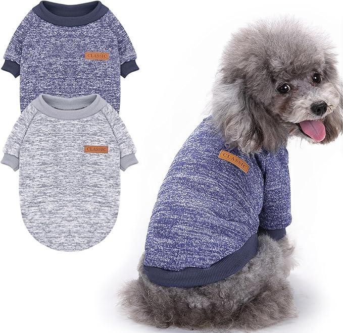 2 Pieces Pet Dog Classic Knitwear Sweater, Fleece Coat for Small,Medium Dogs,Warm Pet Dog Cat Clothes,Soft Puppy Customes for Chihuahua Yorkshire Tzu (Grey Navy,XXS)