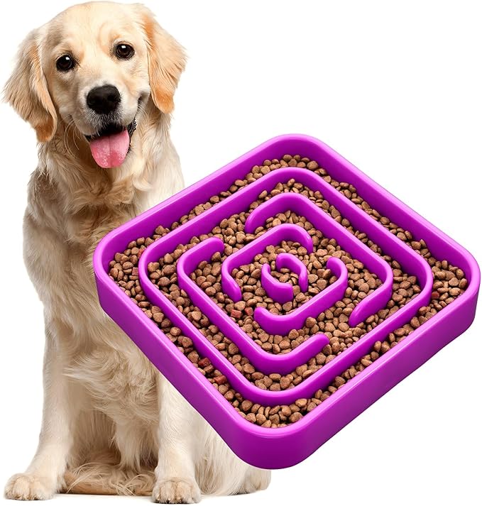 TOBYTO Slow Feeder Dog Bowls for Large Medium Breed, Anti-Choking Pet Slow Feeding Food Bowl, Non Slip Maze Puzzle Dog Feeder Bowl Prevent Bloating,Purple