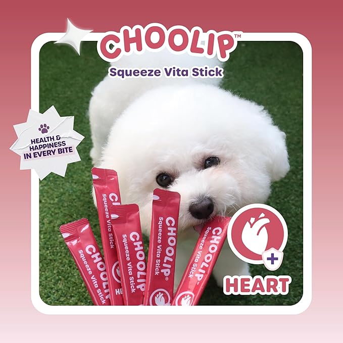 Choolip Squeeze Vita Stick Lickable Cat and Dog Treats – 7-Count Heart Support Sticks with Multivitamins, Soft Squeezable Paste for All Life Stages, Supporting Heart Health