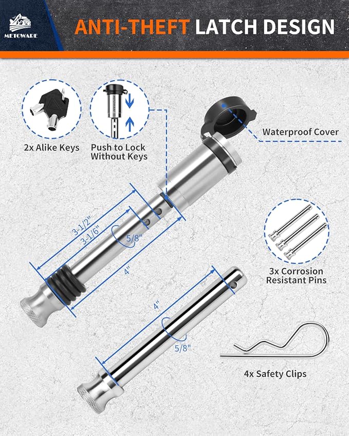 METOWARE Adjustable Trailer Hitches Fits 2-Inch Receiver - Adjustable Ball Mount with 6-Inch Drop/Rise (12,500 LBS GTW) - Dual Ball (2'' x 2-5/16'') and Anti-Theft Stainless Steel Trailer Lock