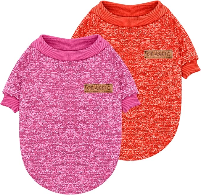 2 Pieces Pet Dog Classic Knitwear Sweater, Fleece Coat for Small,Medium Dogs,Warm Pet Dog Cat Clothes,Soft Puppy Customes for Chihuahua Yorkshire Tzu (Rose Red Orange,S)