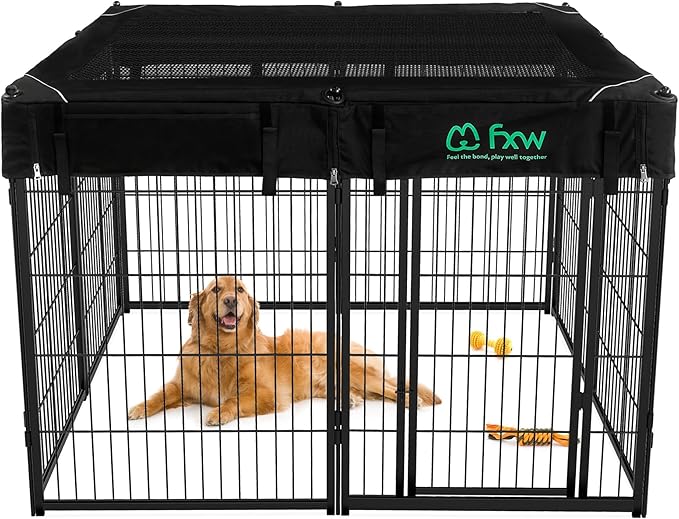 FXW Homeplus Unleashed Indoor Dog Playpen - Stress-Free and Safe Play, Heavy Duty 40 Inch 8 Panels with Playpen Cover for Medium and Large Dogs, Black│Patented