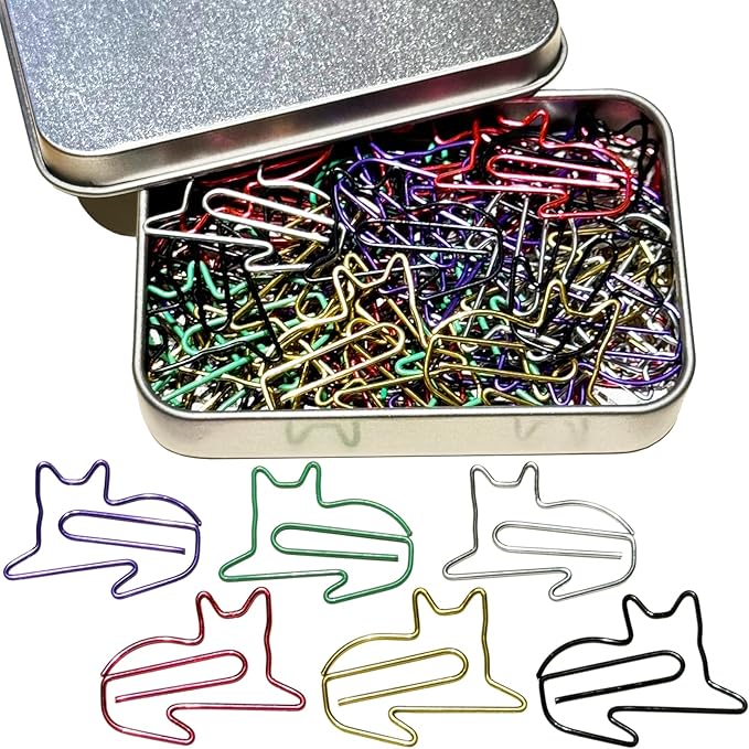 Cute Paper Clips, 60 PCS Cat Shaped Paper Clips Animal Bookmarks Clips, Assorted Colors, Fun Office Gifts for Women Men Coworkers Teachers Students Girls Boys, Christmas Gifts