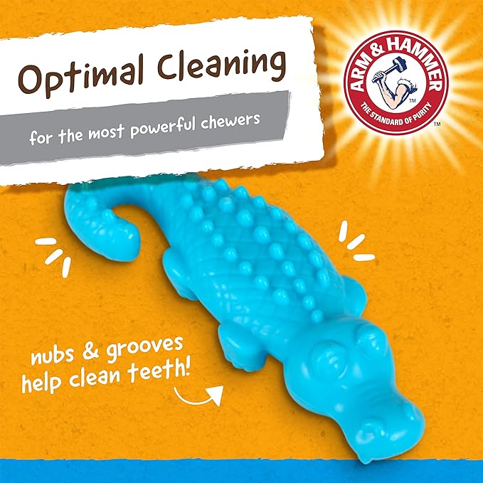 Arm & Hammer for Pets Nubbies Dental Toys Gator Dental Chew Toy for Dogs Best Dog Chew Toy for Moderate Chewers Reduces Plaque & Tartar Buildup Without Brushing, Gator (Pack of 1)