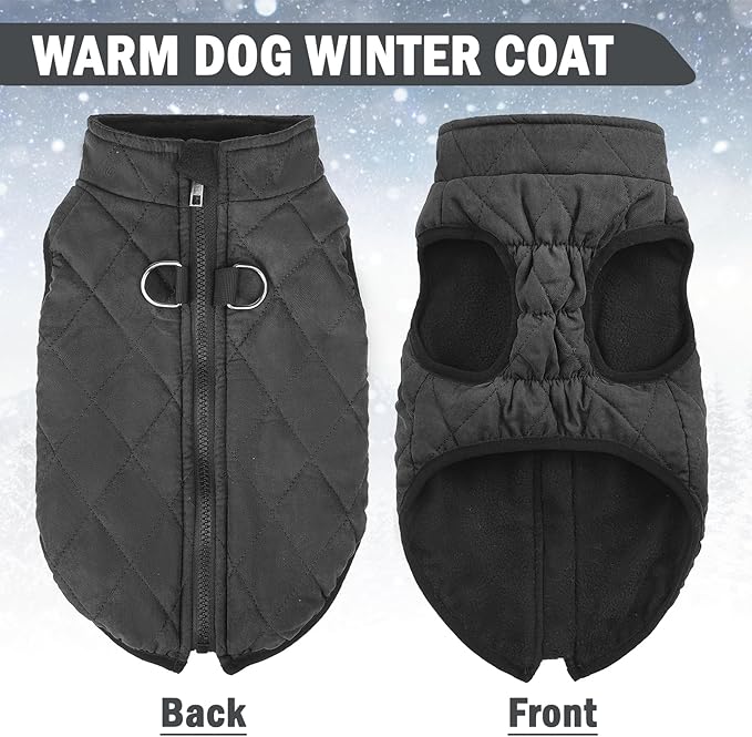 SCENEREAL Winter Dog Vest Coat with Built-in Harness, Warm Puppy Jacket for Small & Medium Dogs, Cold Weather Coat with Zipper, Fleece Puffer Vest, Windproof Snow Clothes