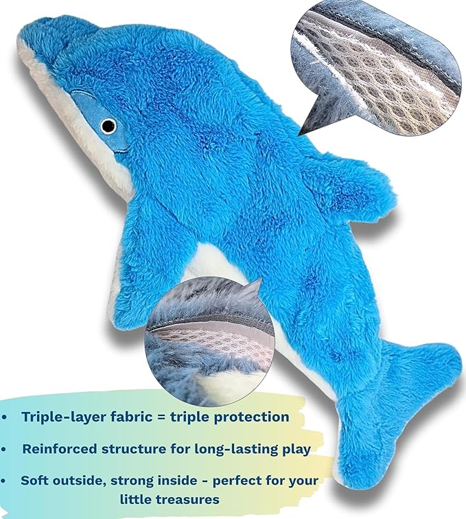 Crinkle Dog Toy – No stuffing Squeaky Dog Toy for Small, Medium & Large Breeds, Interactive Tough toy set - Ideal for Chewing, Teething & Fetch, Durable Pet-Safe Materials - Soft Blue Plush, Large