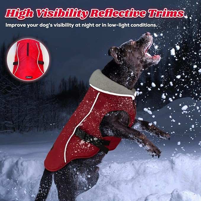 EMUST Winter Dog Jacket, Windproof Dog Apparel for Cold Weather, Reflective Coats for Dogs, Warm Puppy Jacket for Cold Winter, Red S