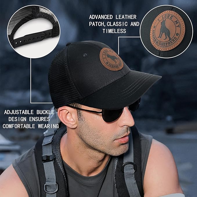 Dog Leather Patch Trucker Hat Gift - Adjustable Baseball Caps Dog Mesh Snapback Cap, Plastics Snapback Trucker Hats