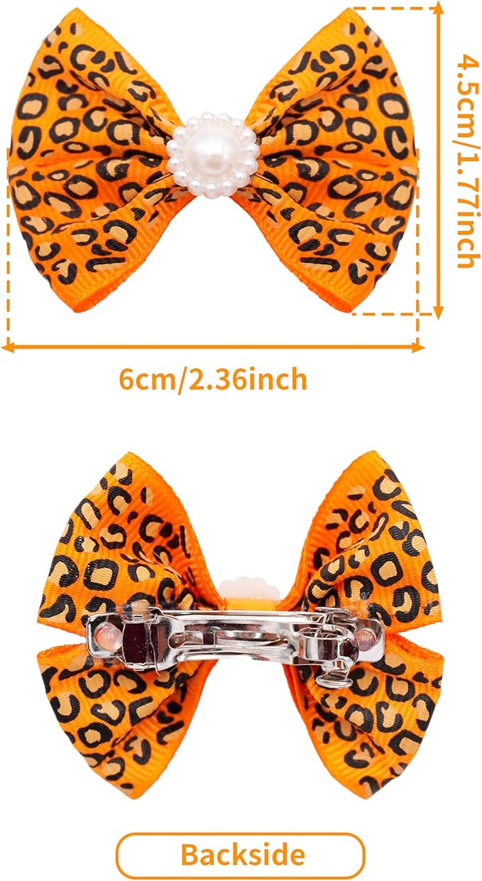 PET SHOW 10 Pack 2" Leopard Small Dogs Hair Bows with French Clips Rhinestone Yorkie Barrette Clip Bowknot for Medium Dogs Puppy Pet Cheetah Topknot Cat Grooming Hair Accessories
