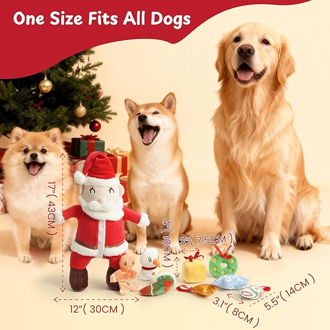 Nocciola Hide and Seek Christmas Santa Dog Toys: 9 Packs Vacation Gifts Funny Plush Stuffed Squeaky Crinkle Durable Chew Toys for Small Medium Large Breed