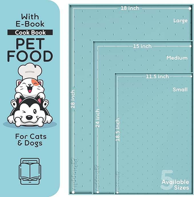Dog Food Mat - 28x18 Raised Edges Dogs Mat for Food and Water Prevent Spill, Waterproof Cat Food Mats Protect Floors, Easy Clean Dog Bowl Mats for Food and Water, Silicone Pet Feeding Placemats