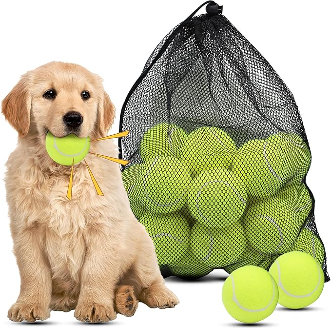 Magicorange Dog Tennis Balls, 20 Pack 2.5 inch Floatable Squeaky Tennis Balls for Fetch Exercise, Natural Rubber Squeaky Dog Balls Training Safe (Yellow, 2.5inch)