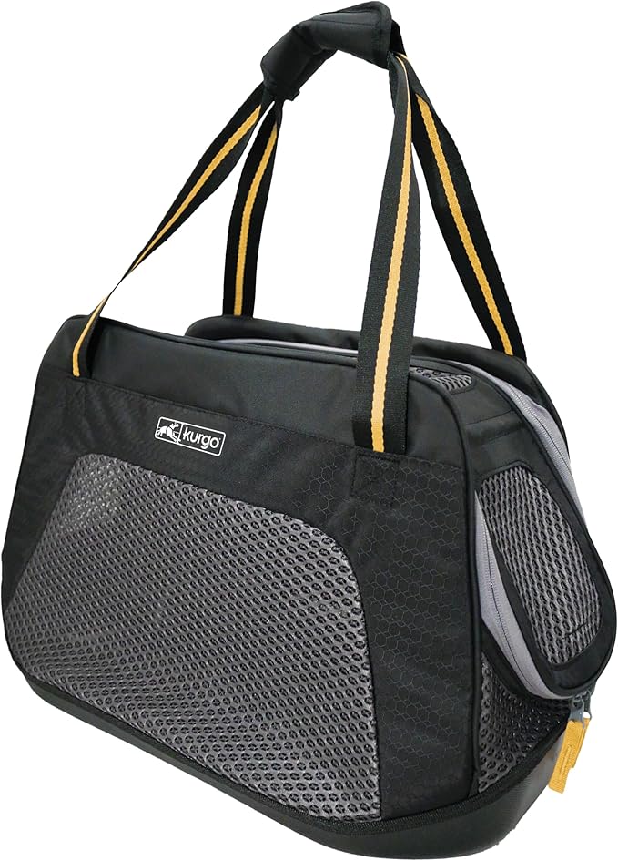Kurgo Explorer Dog Carrier - Comfortable Carrier for Travel - Water-Resistant Armorsole Base - Airline Compliant - Storage Pocket - for Cats & Small Dogs up to 20 lb - Black/Yellow