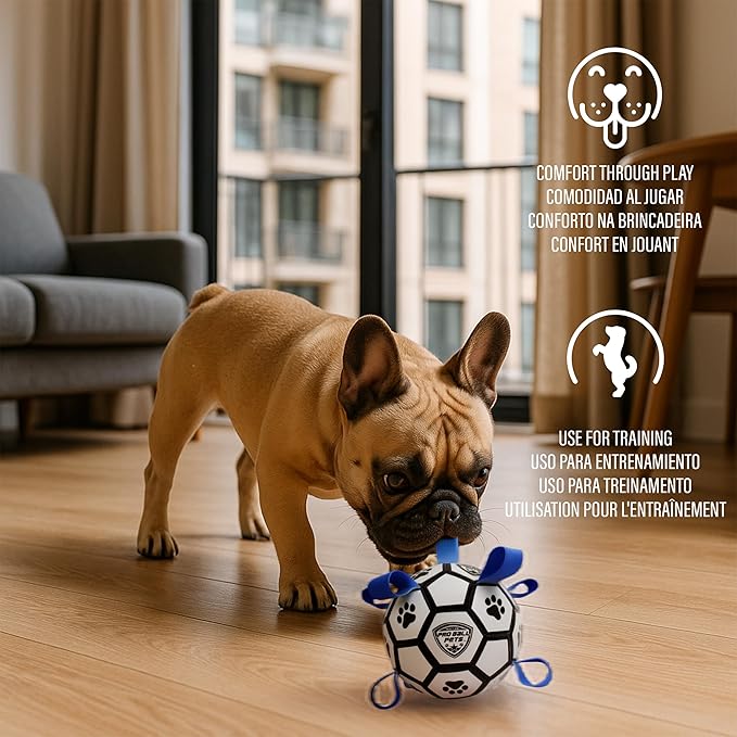 ProBall Pets Interactive Dog Soccer Ball with Grab Tabs - Floats on Water, Fetch & Training Toy for Small Medium Dogs, Herding Breeds - Waterproof Non-Toxic - 6" White Blue