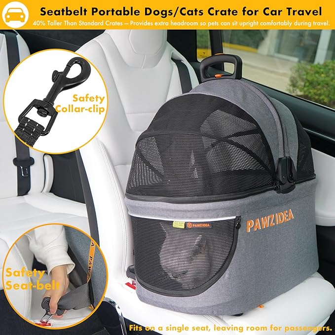 PAWZIDEA Pet Stroller 4 in 1, Dog Strollers with Detachable Carrier No-Zip Canopy, Portable Pet Crate for Car Seat Travel, Foldable & Lightweight Jogger for Small/Medium Dogs and Cats, Storage Basket